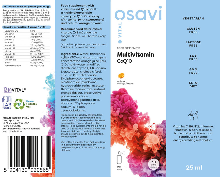 Osavi Multivitamin CoQ10 Oral Spray, Orange - 25 ml. | High-Quality Combination Multivitamins & Minerals | MySupplementShop.co.uk