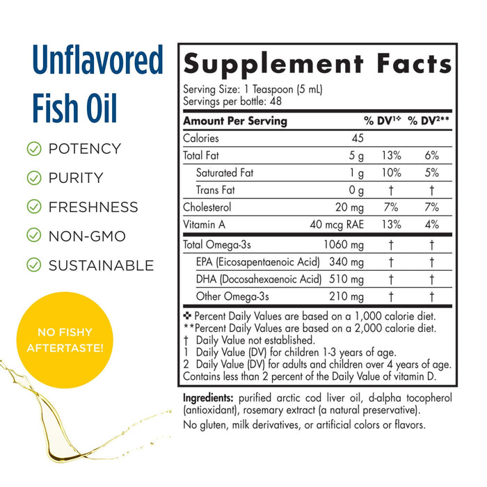 Nordic Naturals Arctic Cod Liver Oil, 1060mg Unflavored - 237 ml. | High-Quality Health and Wellbeing | MySupplementShop.co.uk