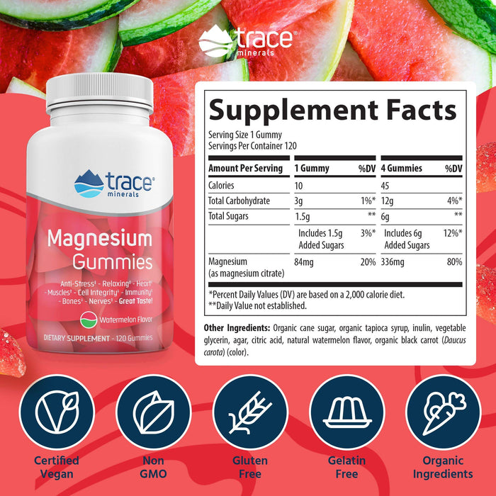 Trace Minerals Magnesium Gummies, Watermelon - 120 gummies | High-Quality Magnesium | MySupplementShop.co.uk