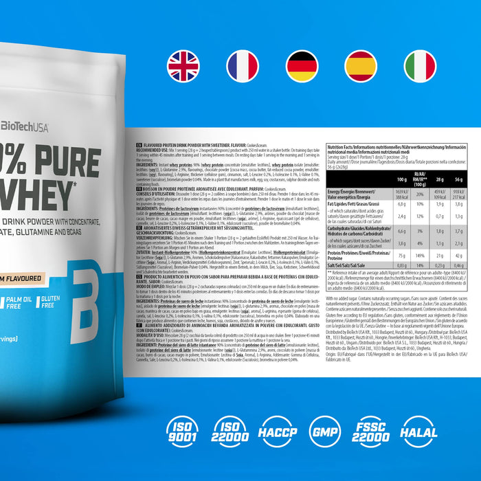 BioTechUSA 100% Pure Whey, Cookies & Cream - 1000 grams | High-Quality Protein | MySupplementShop.co.uk