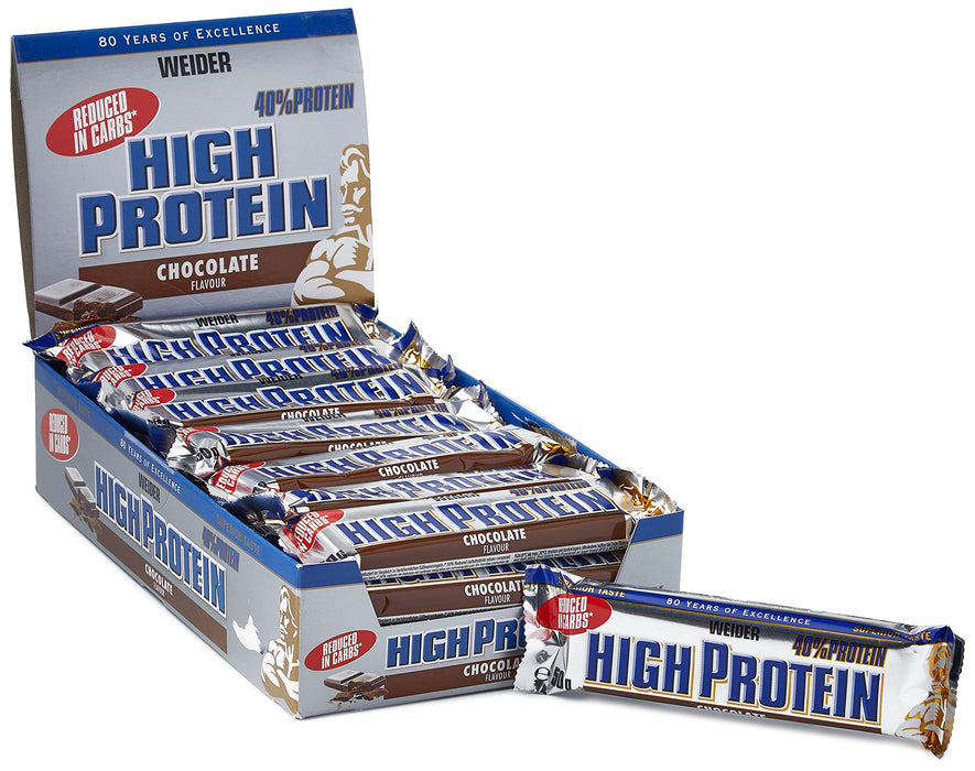 Weider 40% Low Carb High Protein Bar, Chocolate - 24 bars (50 grams) | High-Quality Protein Bars | MySupplementShop.co.uk