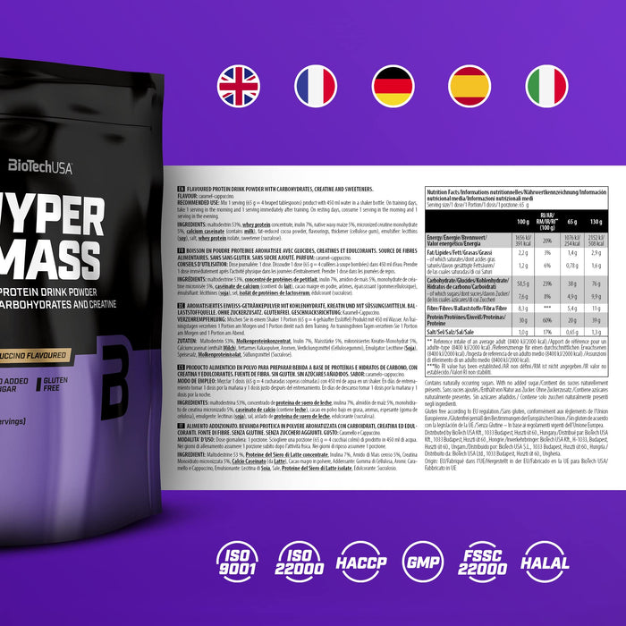 BioTechUSA Hyper Mass, Caramel-Cappuccino - 1000 grams | High-Quality Weight Gainers & Carbs | MySupplementShop.co.uk