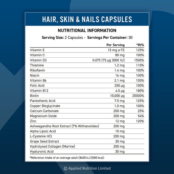 Applied Nutrition Hair, Skin & Nails 60 Capsules - Beauty at MySupplementShop by Applied Nutrition