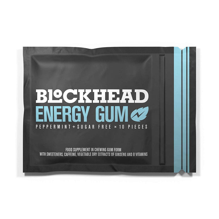 BLOCKHEAD Energy Gum Peppermint 12 Packs of 10 Pieces Caffeine Chewing Gum with Vitamins B1, B6 & B12 and Ginseng Sugar-Free Calorie-Free - Sports Nutrition at MySupplementShop by BLOCKHEAD