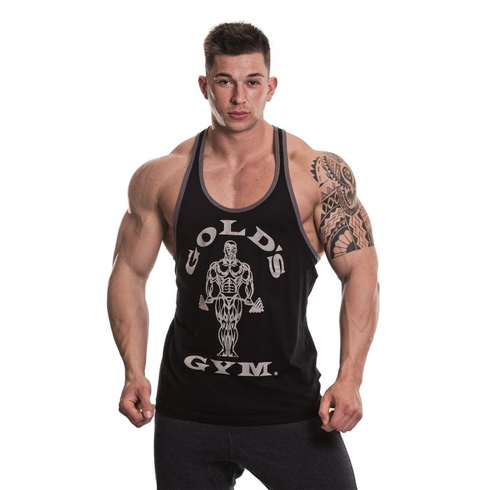 Golds Gym Muscle Joe Contrast Stringer - Black/Grey Marl - Small - Stringer at MySupplementShop by Gold's Gym