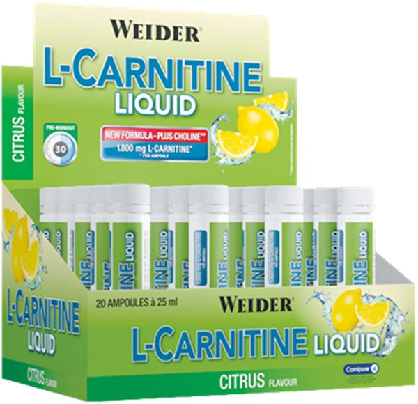 Weider L-Carnitine Liquid, Peach - 20 x 25 ml. | High-Quality Slimming and Weight Management | MySupplementShop.co.uk