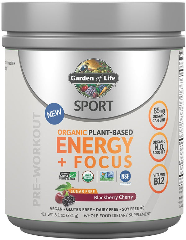 Garden of Life Organic Plant-Based Energy + Focus, Blackberry Cherry (Sugar Free) - 231g | High-Quality Nitric Oxide Boosters | MySupplementShop.co.uk