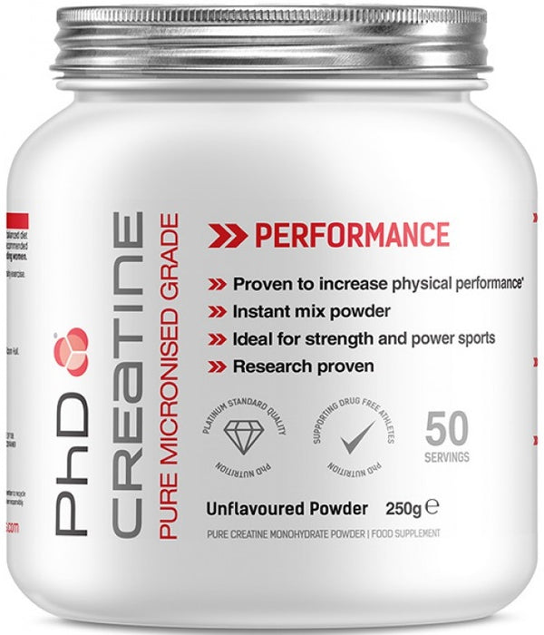 PhD Creatine Monohydrate, Unflavoured - 250 grams | High-Quality Creatine Supplements | MySupplementShop.co.uk