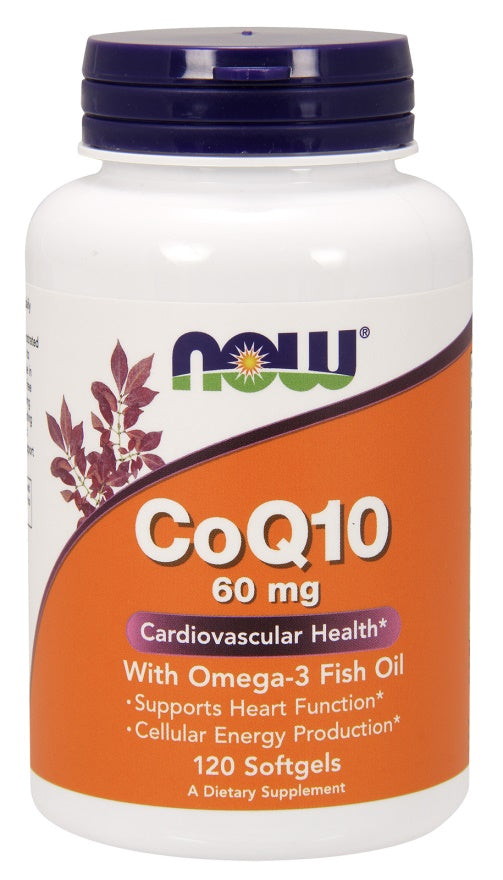 NOW Foods CoQ10 with Omega-3, 60mg - 120 softgels | High-Quality CoEnzyme Q1 | MySupplementShop.co.uk