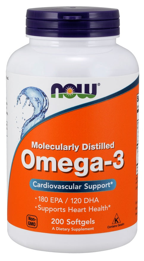 NOW Foods Omega-3 Molecularly Distilled - 200 softgels | High-Quality Omegas, EFAs, CLA, Oils | MySupplementShop.co.uk