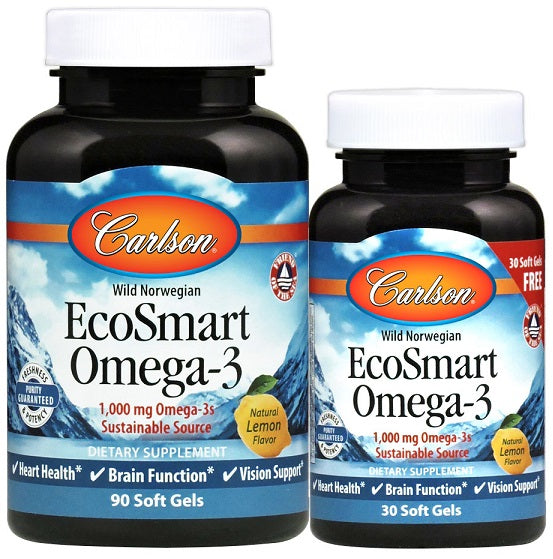 Carlson Labs EcoSmart Omega-3, 1000mg Natural Lemon - 90 + 30 softgels | High-Quality Omegas, EFAs, CLA, Oils | MySupplementShop.co.uk