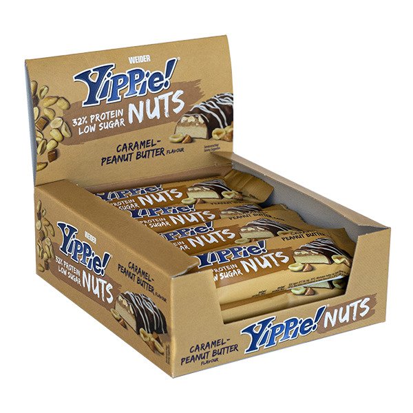 Weider Yippie! Nuts, Caramel-Peanut Butter - 12 bars (45 grams) | High-Quality Health Foods | MySupplementShop.co.uk