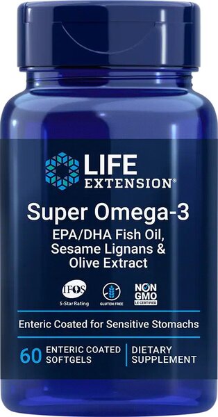 Life Extension Super Omega-3 EPA/DHA with Sesame Lignans & Olive Extract - 60 enteric coated softgels | High-Quality Omegas, EFAs, CLA, Oils | MySupplementShop.co.uk