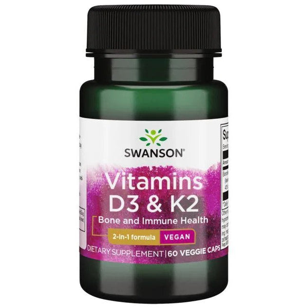 Swanson Vitamins D3 & K2 - 60 vcaps | High-Quality Sports Supplements | MySupplementShop.co.uk