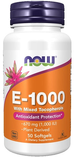 NOW Foods Vitamin E-1000 - Natural (Mixed Tocopherols) - 50 softgels - Vitamins & Minerals at MySupplementShop by NOW Foods