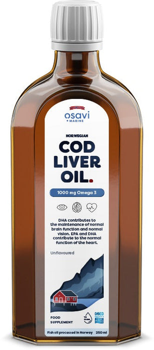 Osavi Norwegian Cod Liver Oil, 1000mg Omega 3 (Unflavoured) - 250 ml. - Omega-3 at MySupplementShop by Osavi