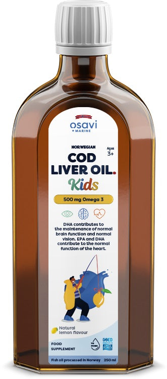 Osavi Norwegian Cod Liver Oil Kids, 500mg Omega 3 (Lemon) - 250 ml. | High-Quality Omega-3 | MySupplementShop.co.uk