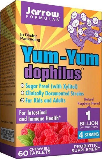 Jarrow Formulas Yum-Yum Dophilus, 1 Billion CFU (Raspberry) - 60 chewable tabs - Health and Wellbeing at MySupplementShop by Jarrow Formulas